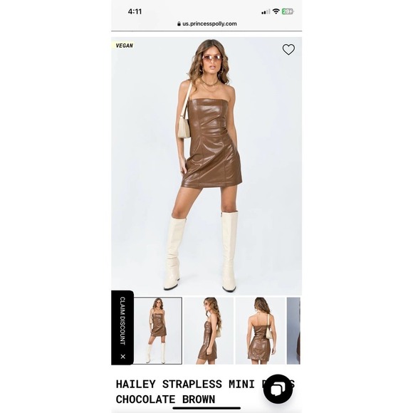 Princess Polly Dresses & Skirts - Princess Polly Hailey Strapless Mini Dress Chocolate brown Leather